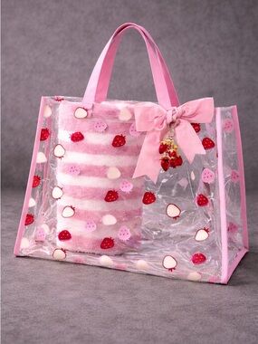 Strawberry Clear Tote Bag Pink Transparent Beach Pool Stadium  Cute Y2K Large